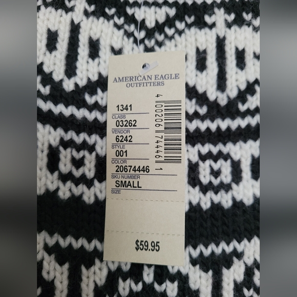 NWT American Eagle Outfitters Fair Isle Knit Scoop Neck Black/White Sweater Smal - Picture 3 of 12
